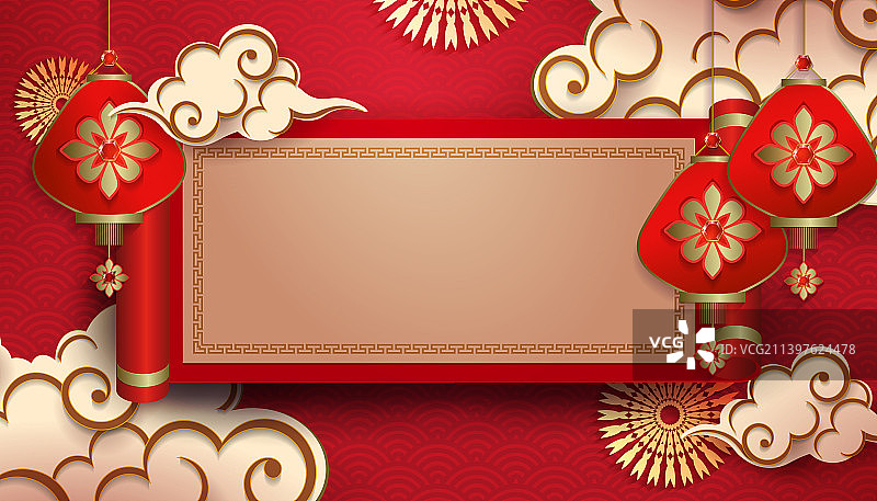 带矩形框架的红色亚洲风挂饰设计图片素材