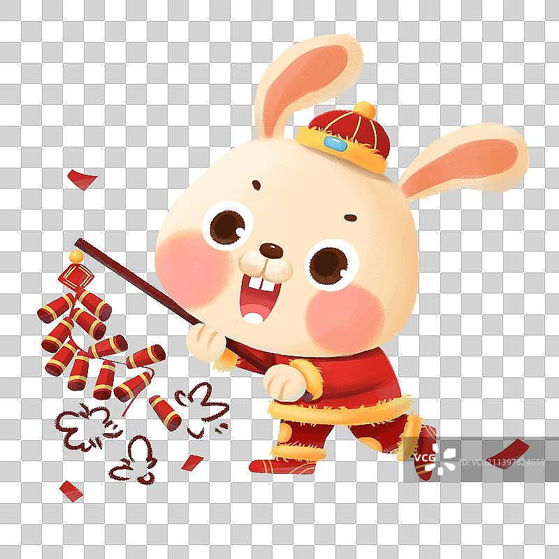 兔年兔子放鞭炮可爱手绘元素图片素材
