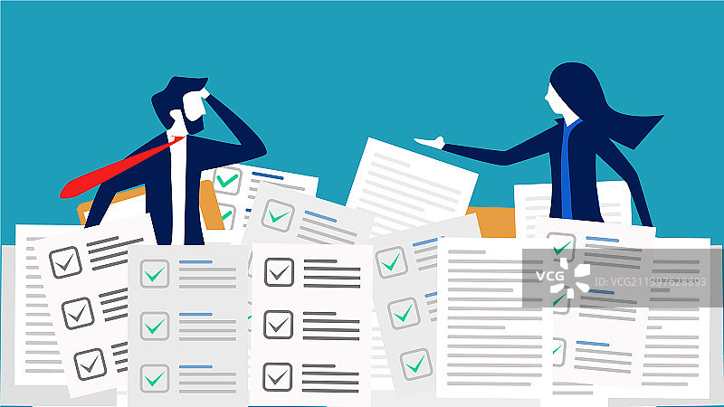 在成堆文件中工作的商人图片素材