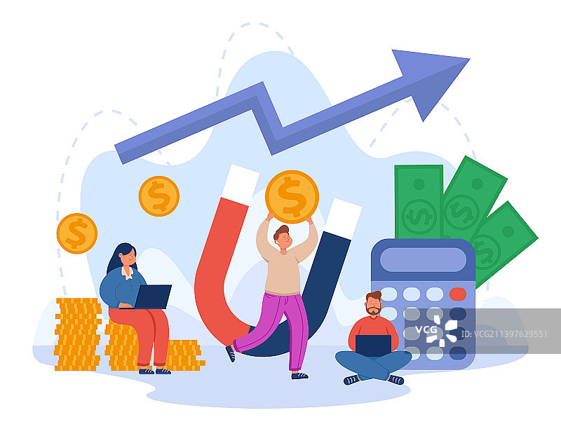 人们用磁铁吸引钱图片素材