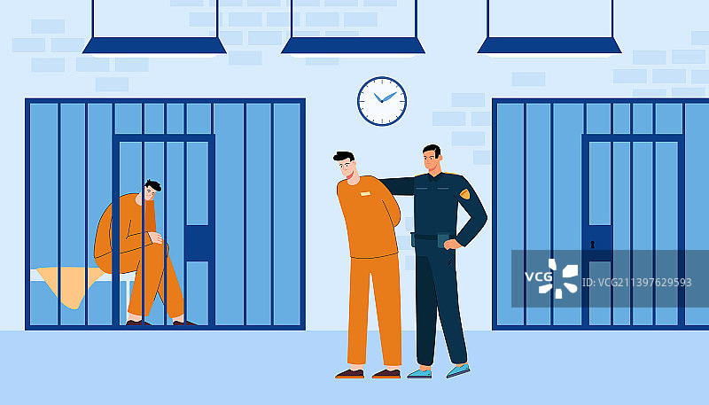 警察带领罪犯进入监狱房间图片素材