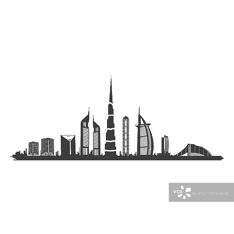 迪拜天际线剪影图片素材