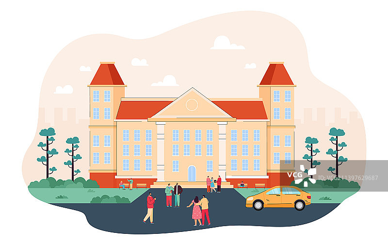 大学生走在大学公寓前图片素材