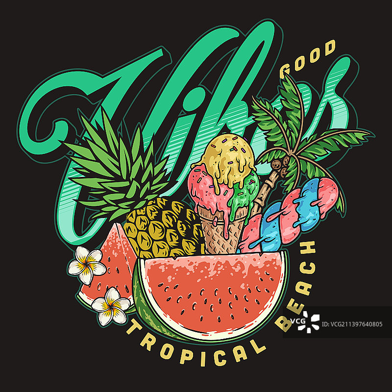 热带甜点彩色复古海报图片素材