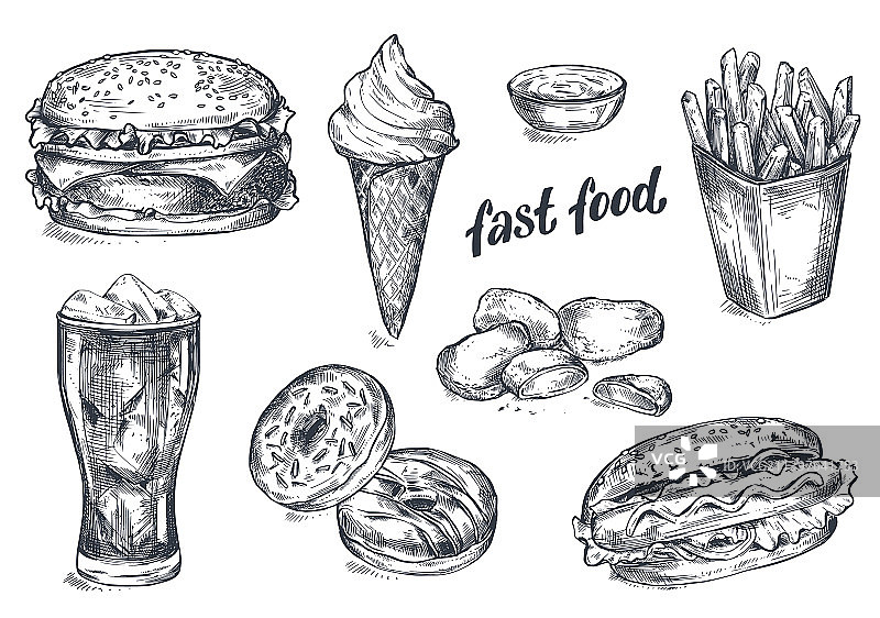手绘快餐菜肴素材合集图片素材