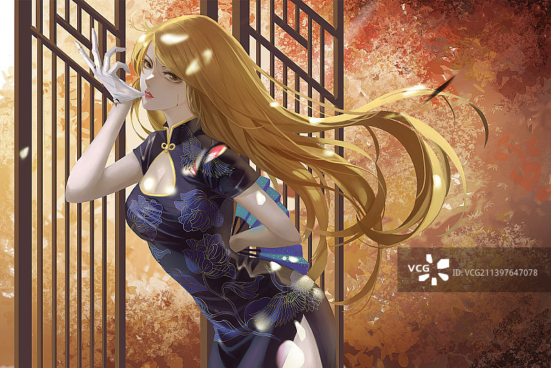 旗袍少女插画图片素材