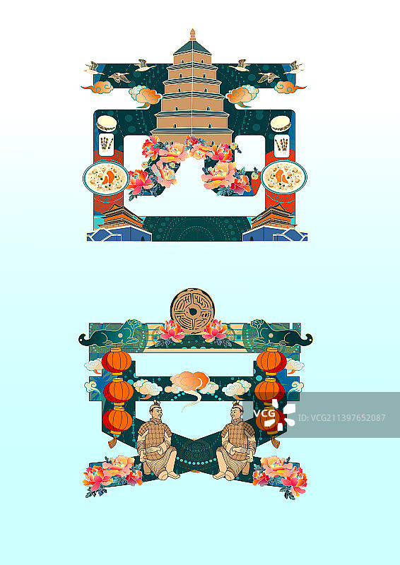 西安矢量插画旅游图片素材