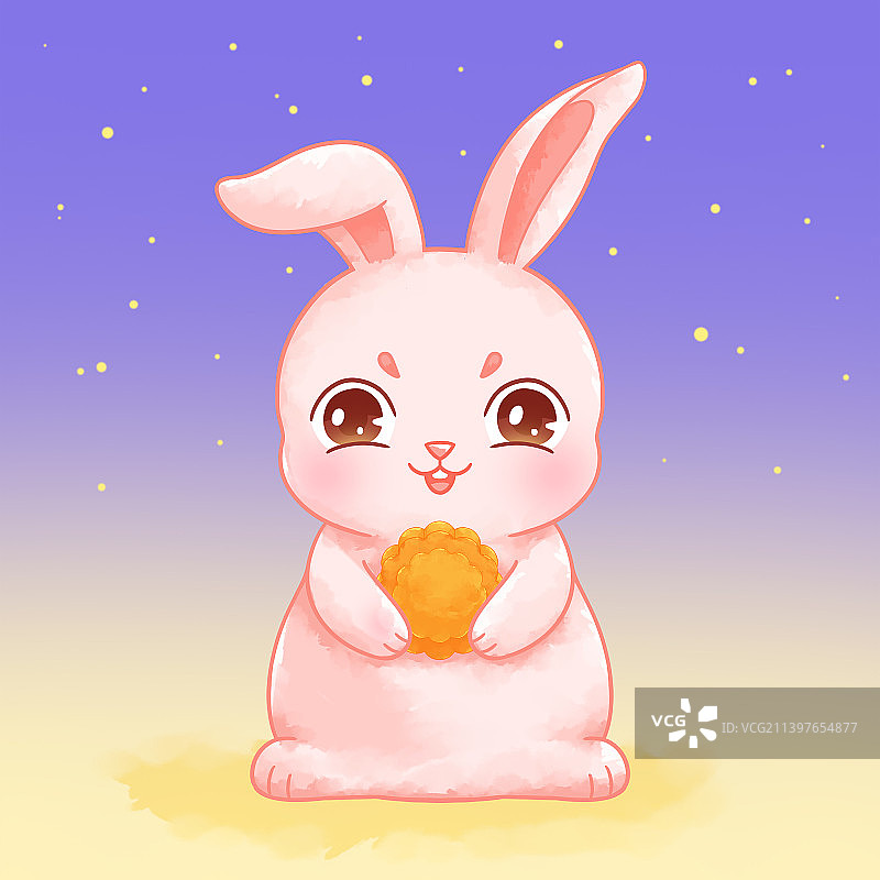 中秋节可爱的玉兔开心的吃月饼图片素材