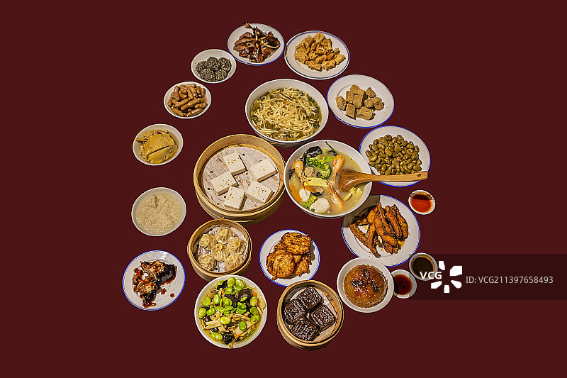 浙江绍兴鲁迅故里步行街：咸亨酒店小吃（经典绍三鲜、状元糕、片儿川、油炸臭豆腐等）图片素材