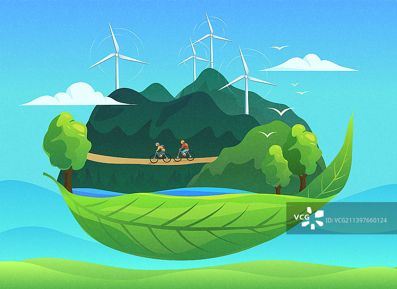 矢量绿色叶子风景创意环保插画2图片素材