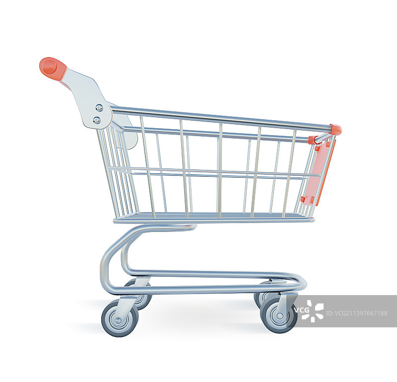 橡皮泥卡通风格的3D金属购物车图片素材