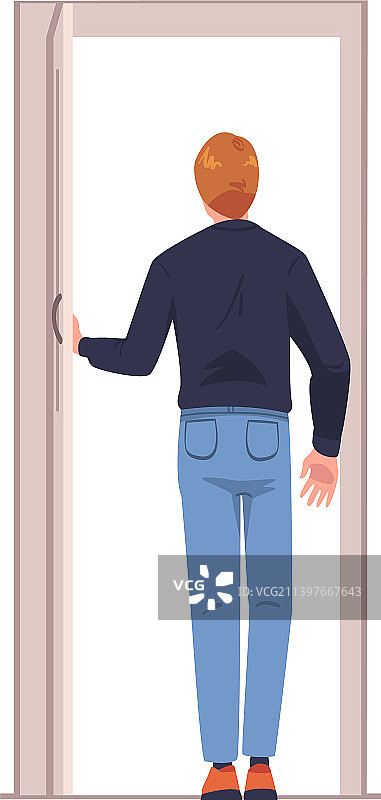 在敞开的门前离开家外出的男人图片素材
