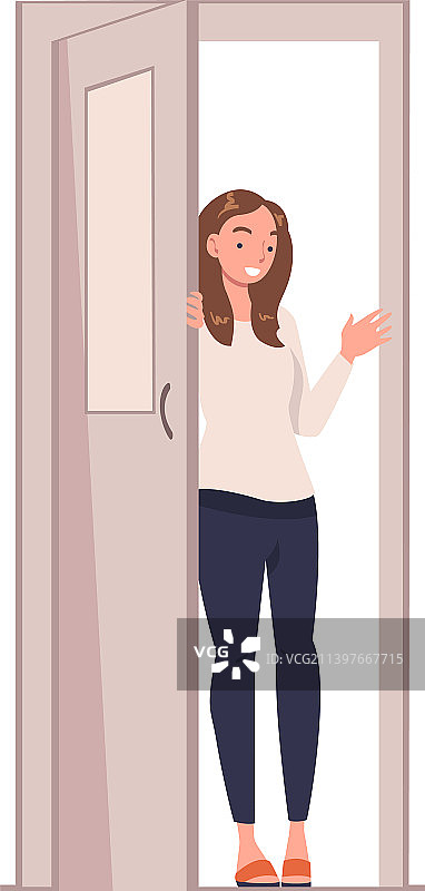 女性角色开门进入图片素材