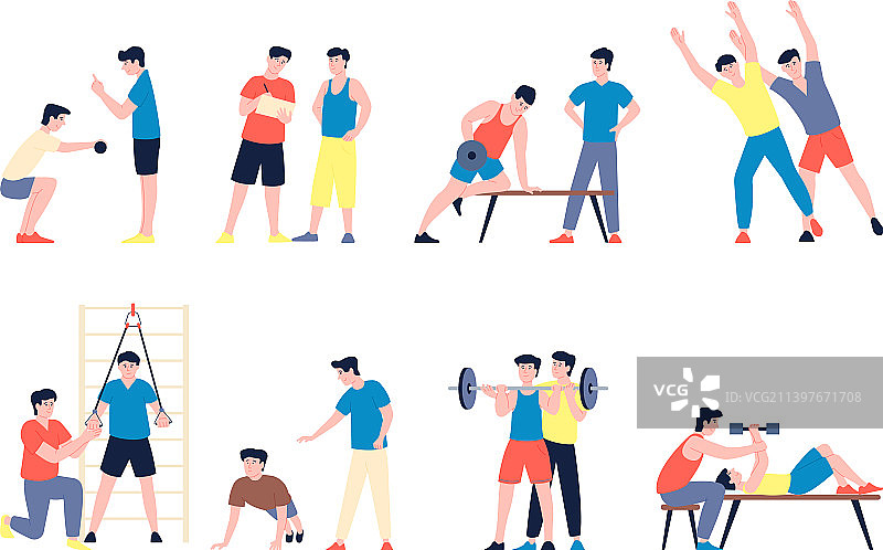健身教练卡通人物健身房扁平素材图片素材
