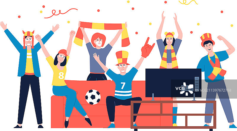 青少年体育迷在电视上看足球比赛图片素材