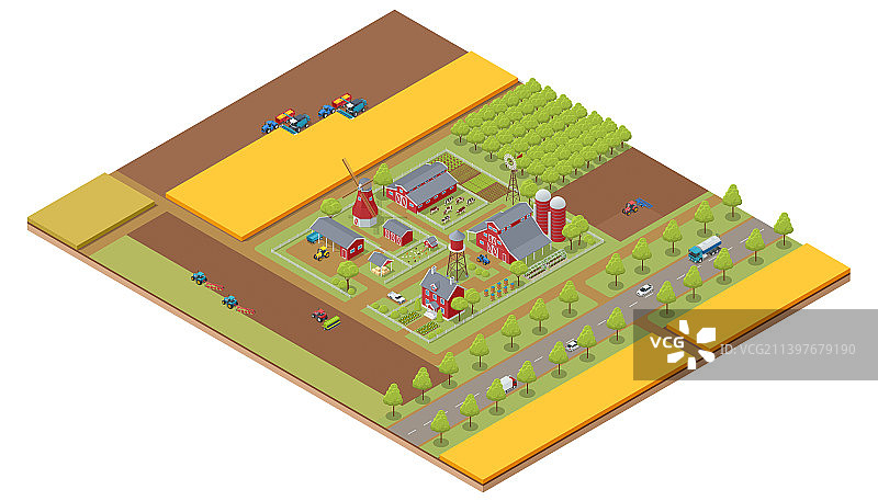 2.5D农业农场建筑风车图片素材