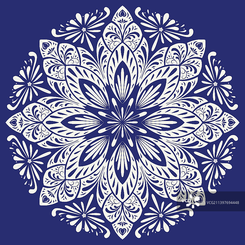 传统青花瓷中国风花纹样式平铺系列对称设计插画图片素材