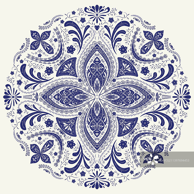 传统青花瓷中国风花纹样式平铺系列对称设计插画图片素材