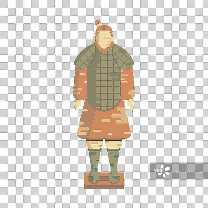 陕西西安标志性建筑文化古迹秦兵马俑扁平复古创意免扣元素图片素材