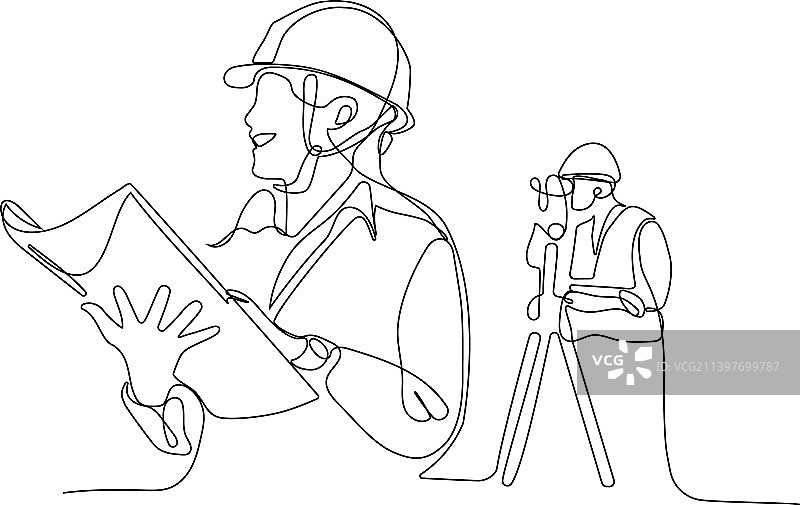 戴头盔使用平板电脑的白人工人图片素材