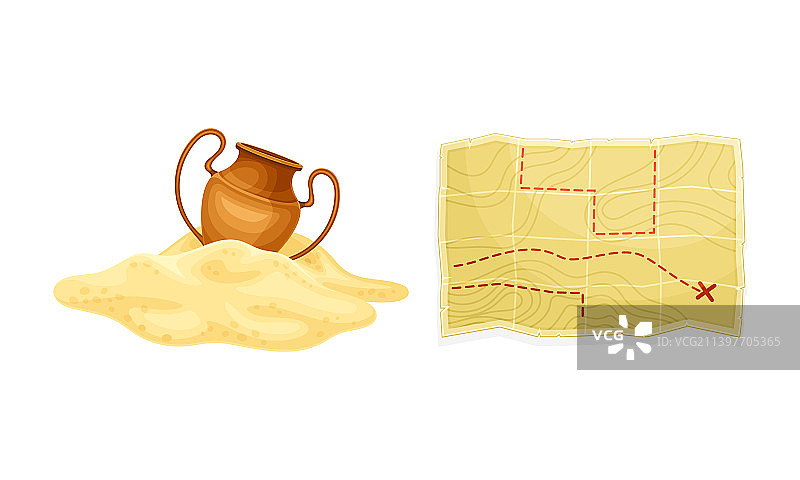 古代花瓶和考古地图文物图片素材