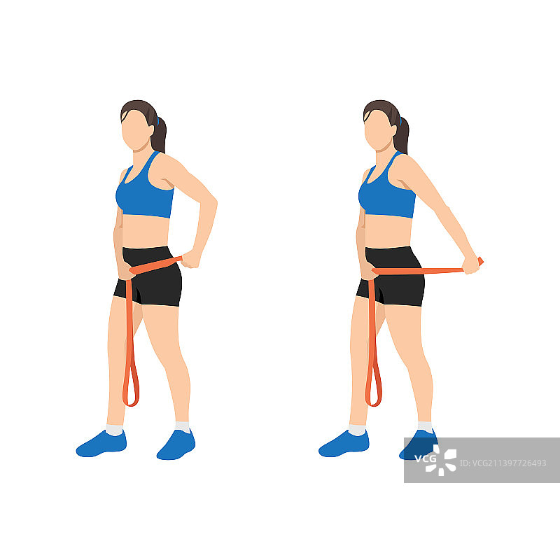 女人用长阻力带做肱三头肌拉伸图片素材