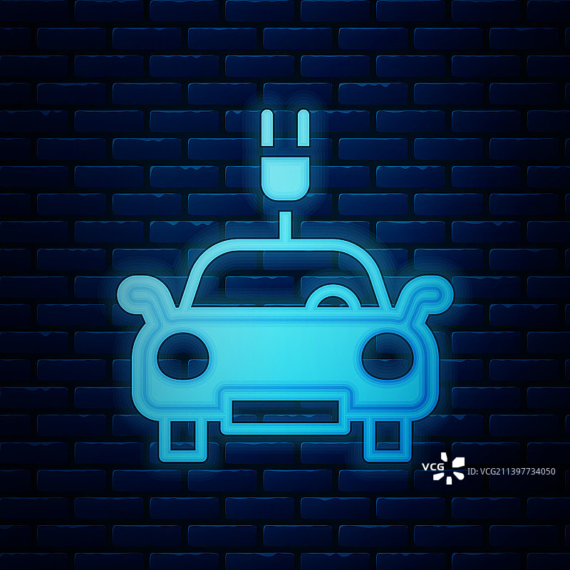 发光的霓虹灯电动汽车和电缆图片素材