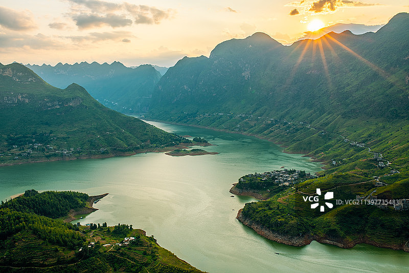 贵州牂牁江日落风光图片素材