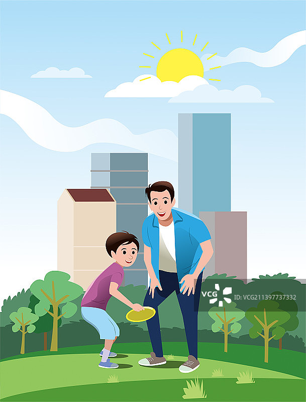 父子飞盘图片素材