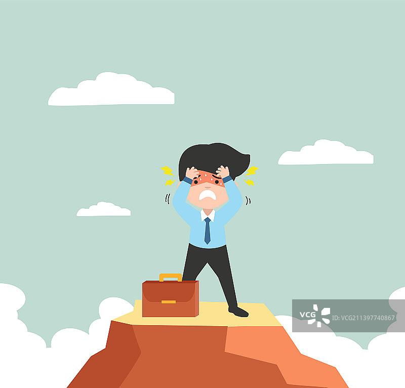 站在顶端的焦虑的登山者商人图片素材