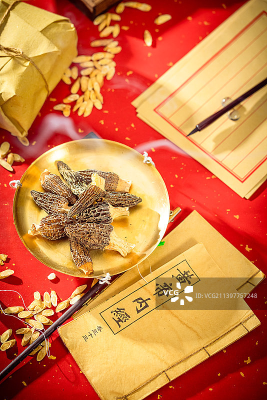 中国中医药食同源美食晒干的羊肚菌图片素材