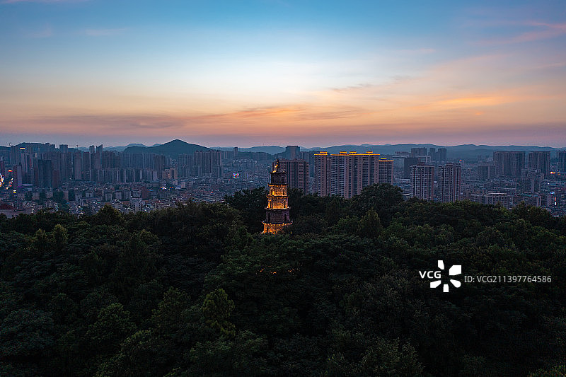 航拍湖南郴州东塔公园夜景图片素材