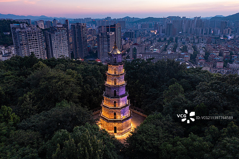 航拍湖南郴州东塔公园夜景图片素材