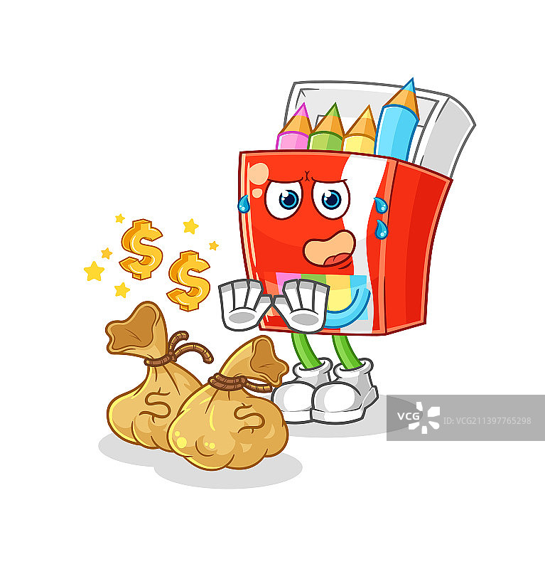 彩色铅笔拒绝金钱卡通人物图片素材