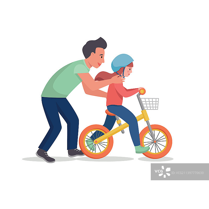 父亲教女儿骑自行车图片素材