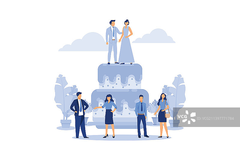 带有新郎新娘的婚礼蛋糕图片素材