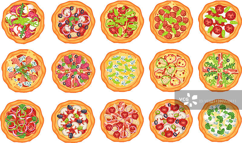 不同口味的意大利披萨俯视照片图片素材