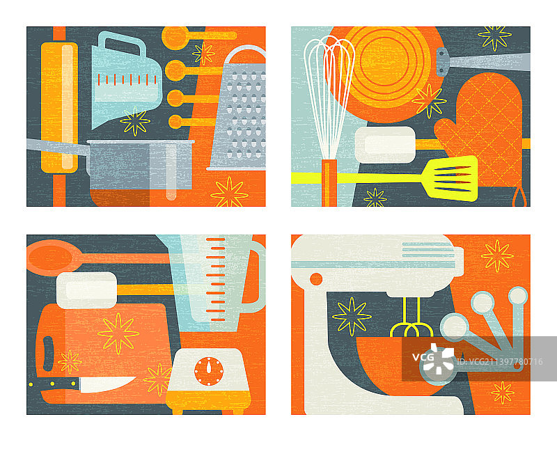 抽象烹饪工具和电器设计图片素材