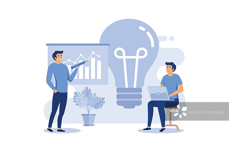 在办公室工作的灯泡和公司职员图片素材