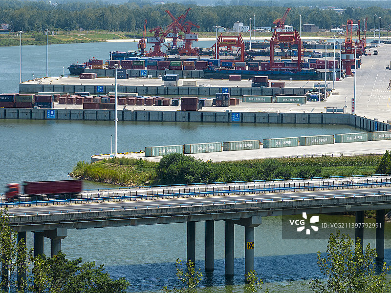 周口港 内陆港口 沙颍河港口 航拍长焦图片素材