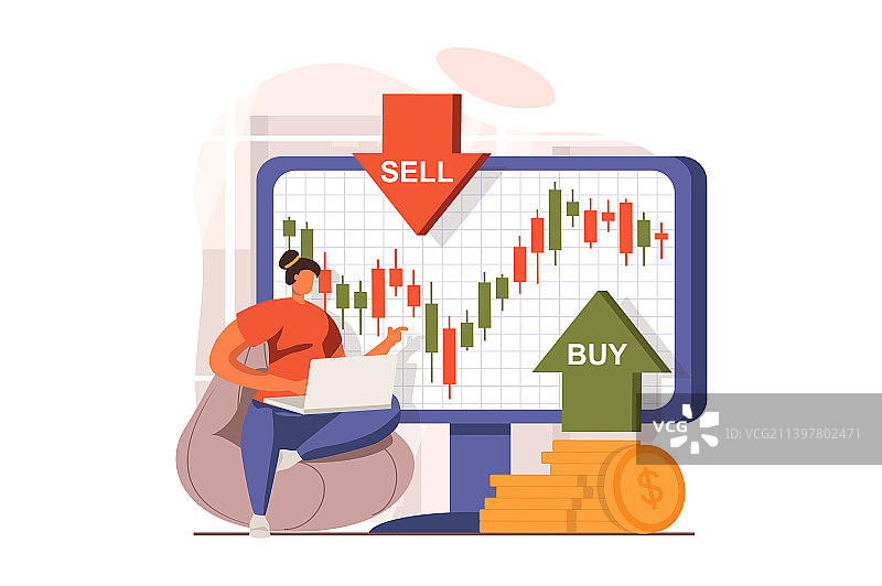 扁平风格股市网络概念图片素材