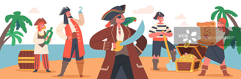 儿童海盗在秘密岛屿上图片素材