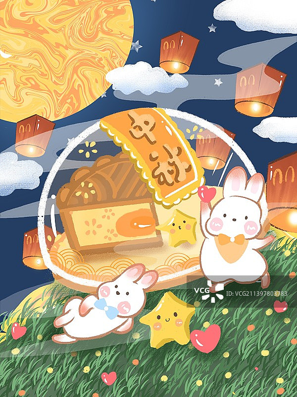中秋玉兔插画图片素材
