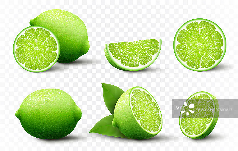新鲜青柠切片元素合集图片素材