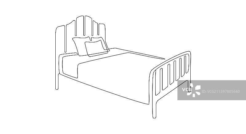 双人床连续单线绘画图片素材