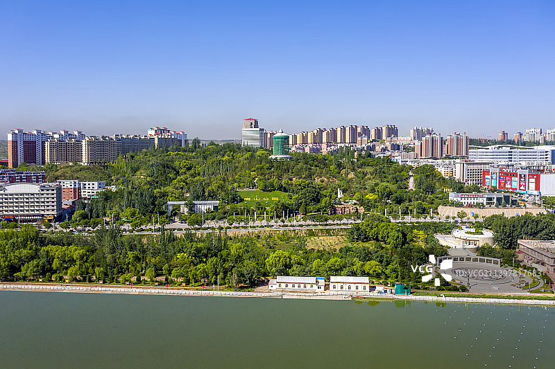 准格尔旗薛家湾镇南山公园城市风光航拍图片素材