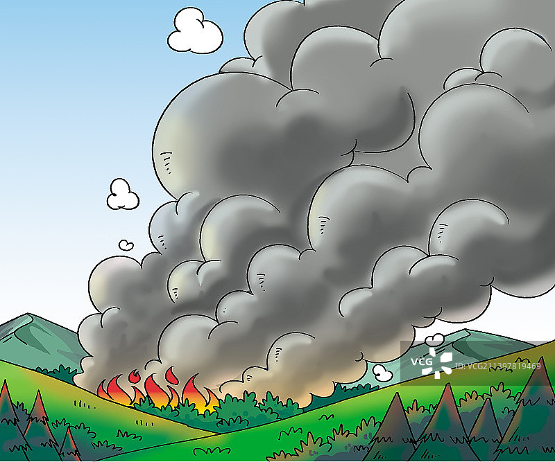 漫画：山火图片素材