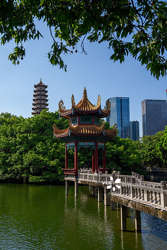 高楼大厦下的古寺—-福州西禅寺图片素材