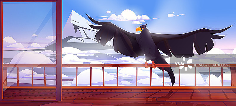 栖息在露台上的黑色猎鹰或老鹰图片素材