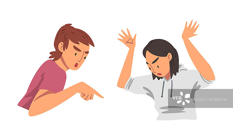 表达愤怒不满的男女卡通人物图片素材